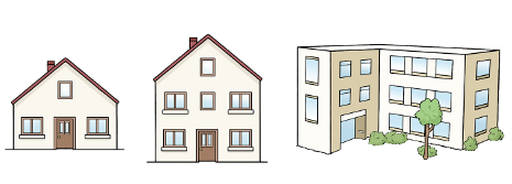 Drei Häuser nebeneinander